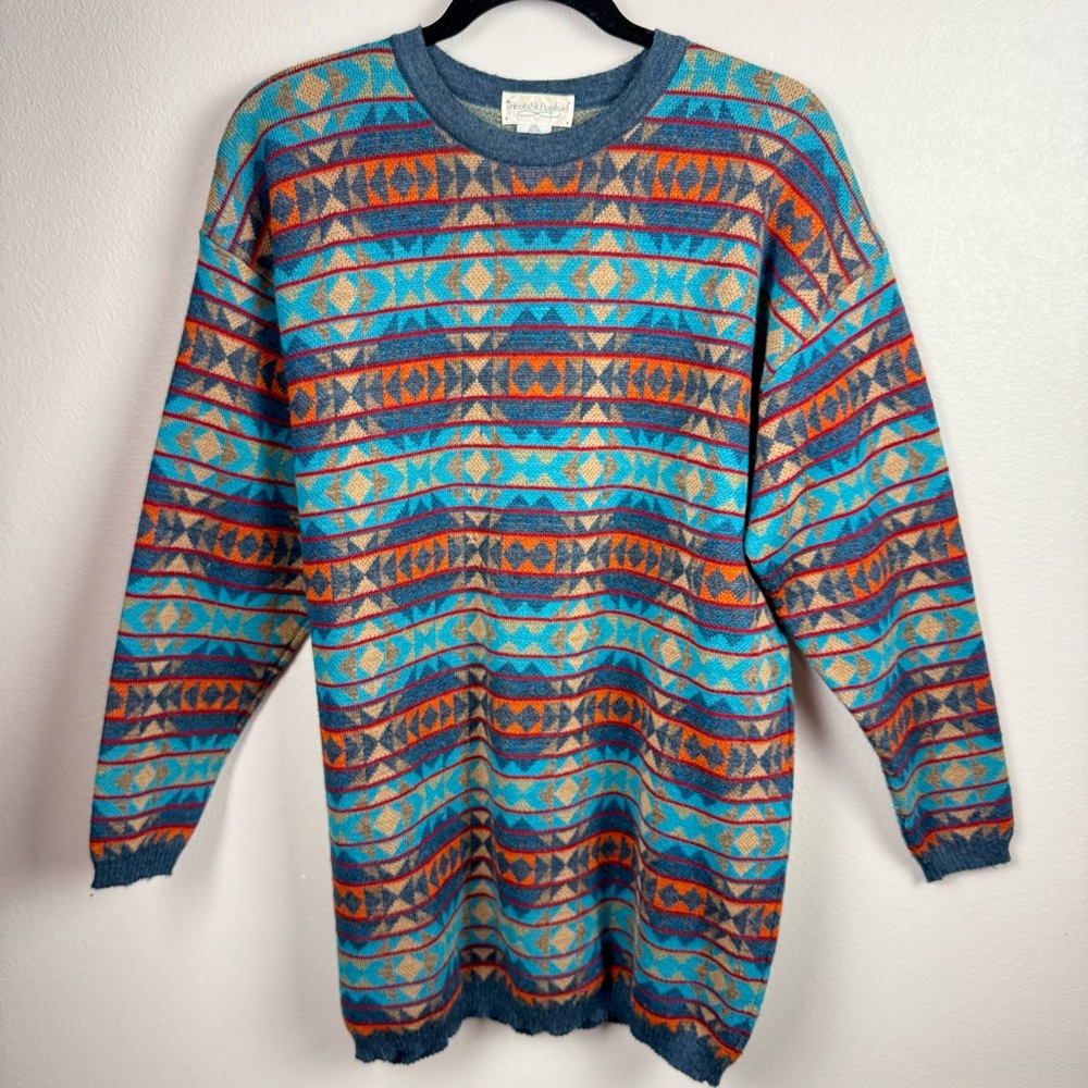 Tricots St Raphael Vintage Wool Geometric Aztec Pattern Sweater‎ Size Large